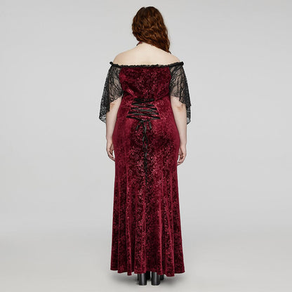 Crimson Velvet Vow Off-Shoulder Gown