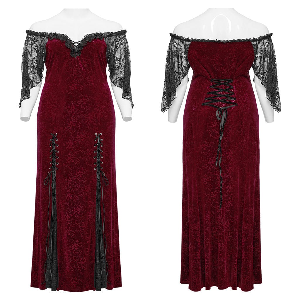 Crimson Velvet Vow Off-Shoulder Gown