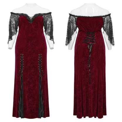 Crimson Velvet Vow Off-Shoulder Gown