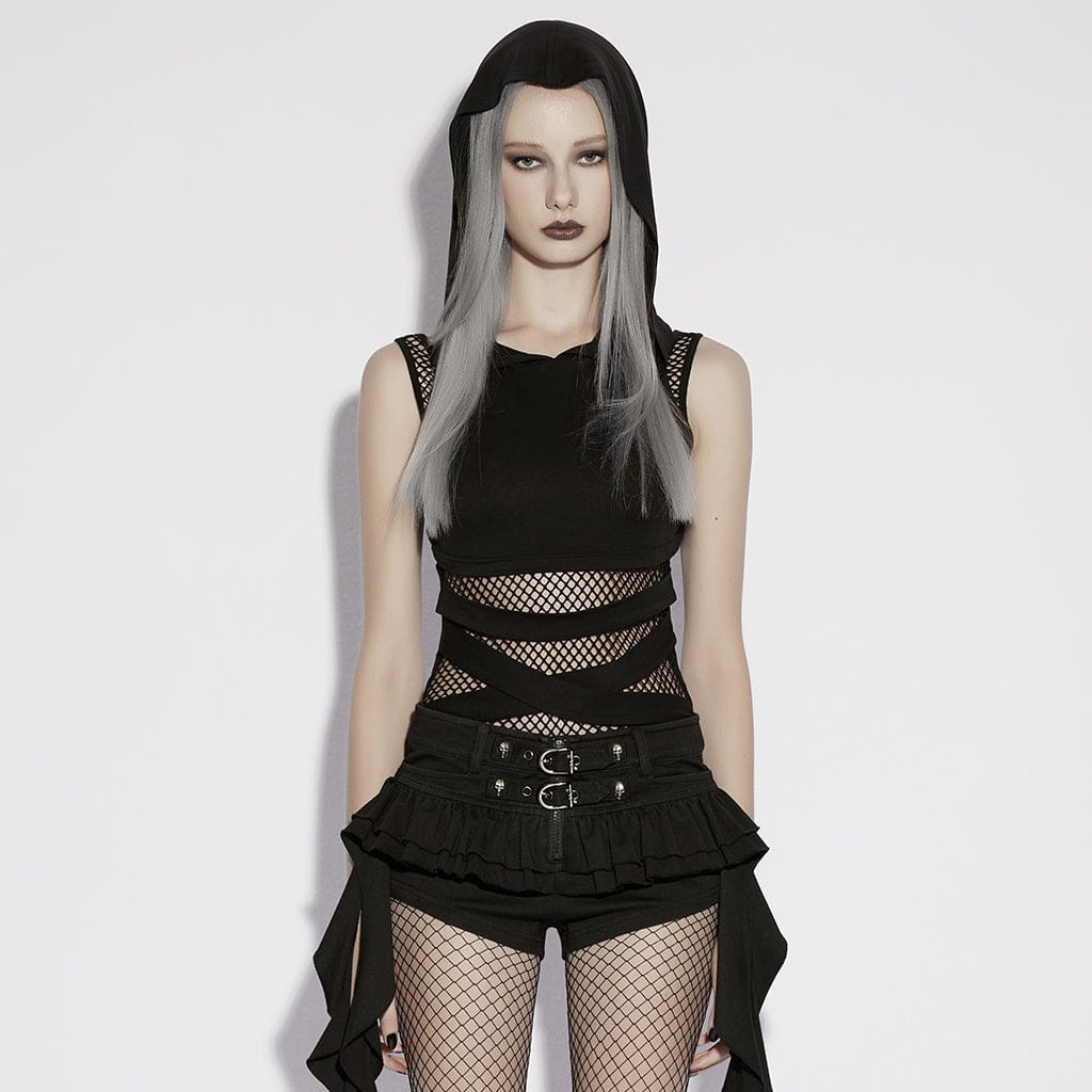 Null Sector Cutout Hooded Tank front view