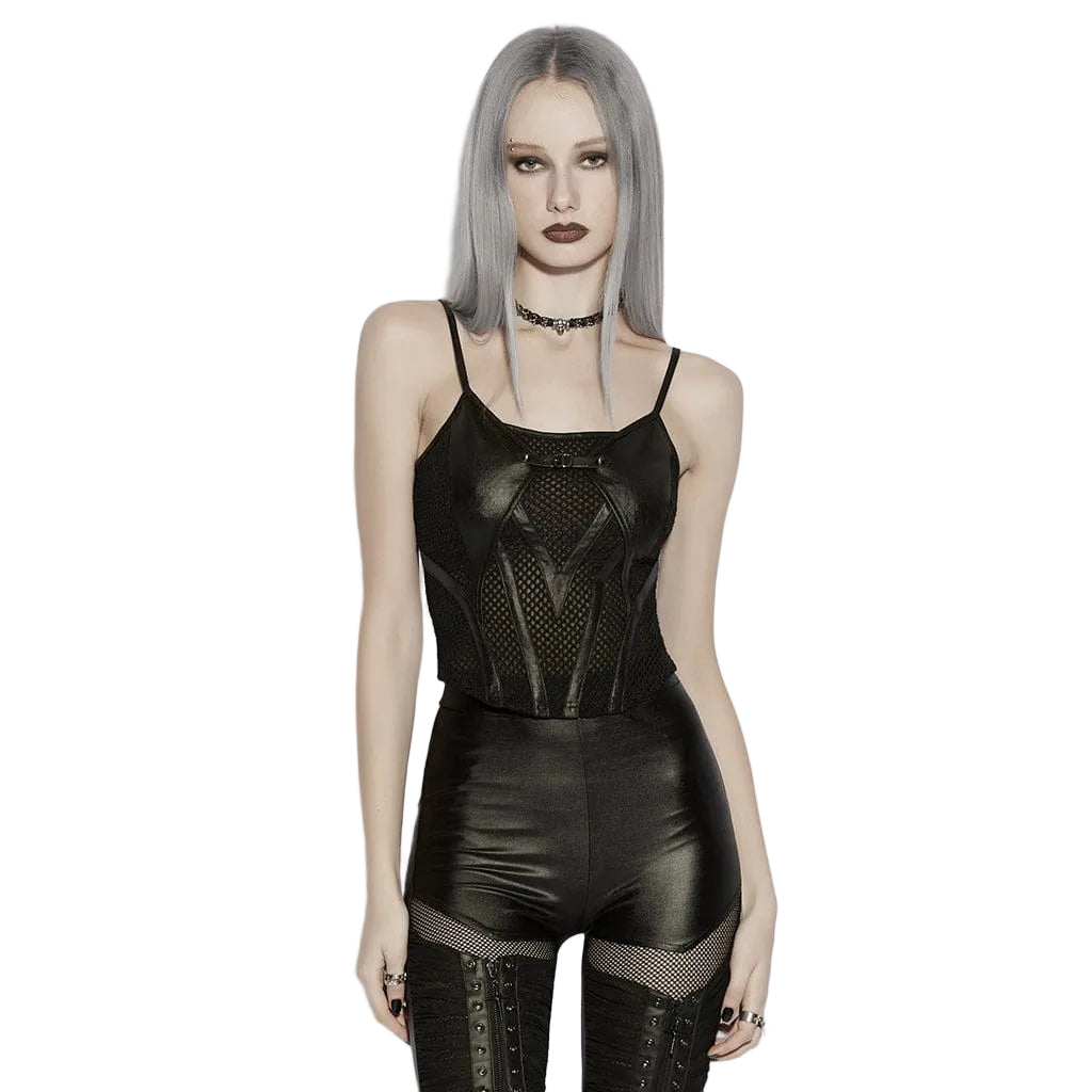 Black Static Patchwork Mesh Bustier front view