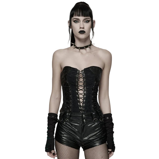 Ruin Line Ruched Lace-Up Bustier front view