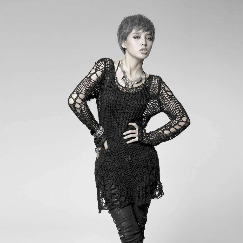 Ruin Stripe Ripped Sheer Sweater front view