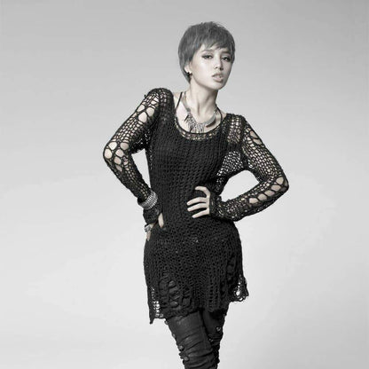 Ruin Stripe Ripped Sheer Sweater front view