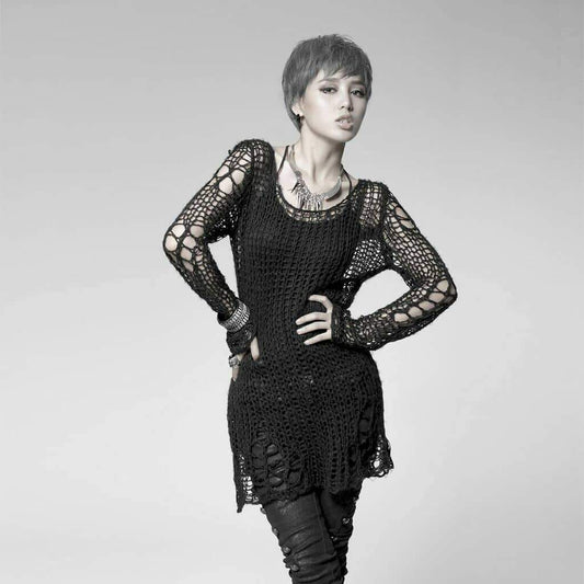 Ruin Stripe Ripped Sheer Sweater front view