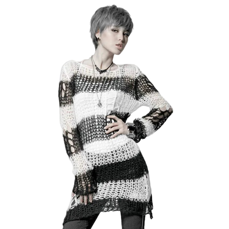 Ruin Stripe Ripped Sheer Sweater detail view 2
