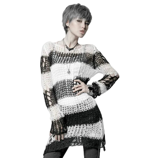 Ruin Stripe Ripped Sheer Sweater detail view 2