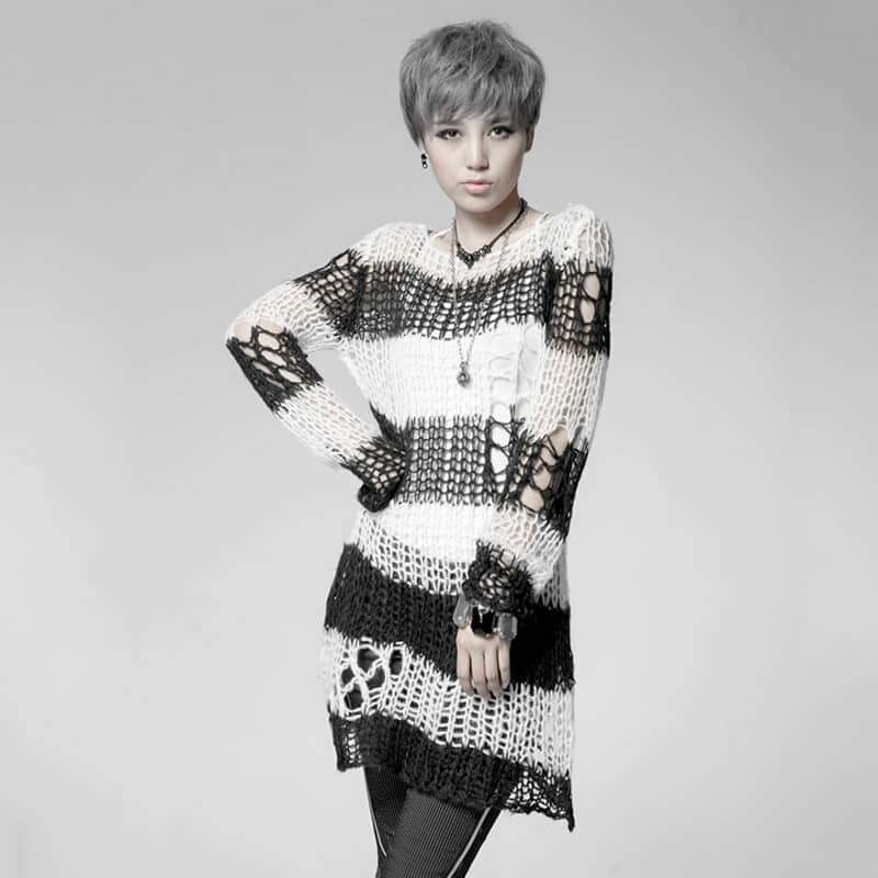 Ruin Stripe Ripped Sheer Sweater detail view 3