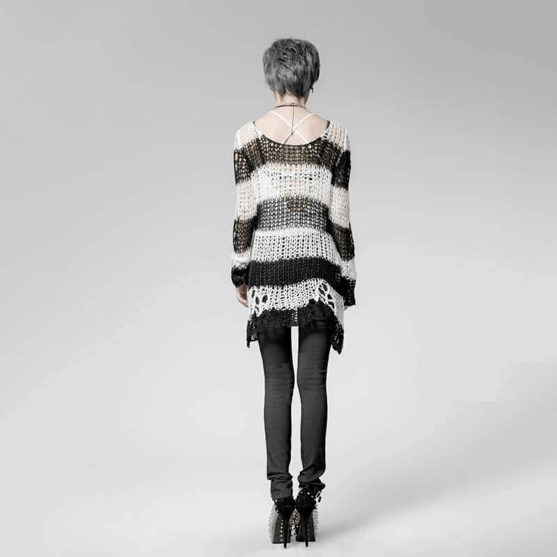 Ruin Stripe Ripped Sheer Sweater detail view 14