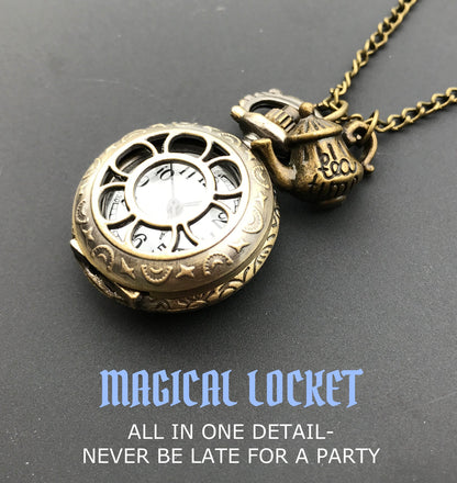 Alice Inspired Pocket Watch Necklace Vintage Steampunk Jewelry