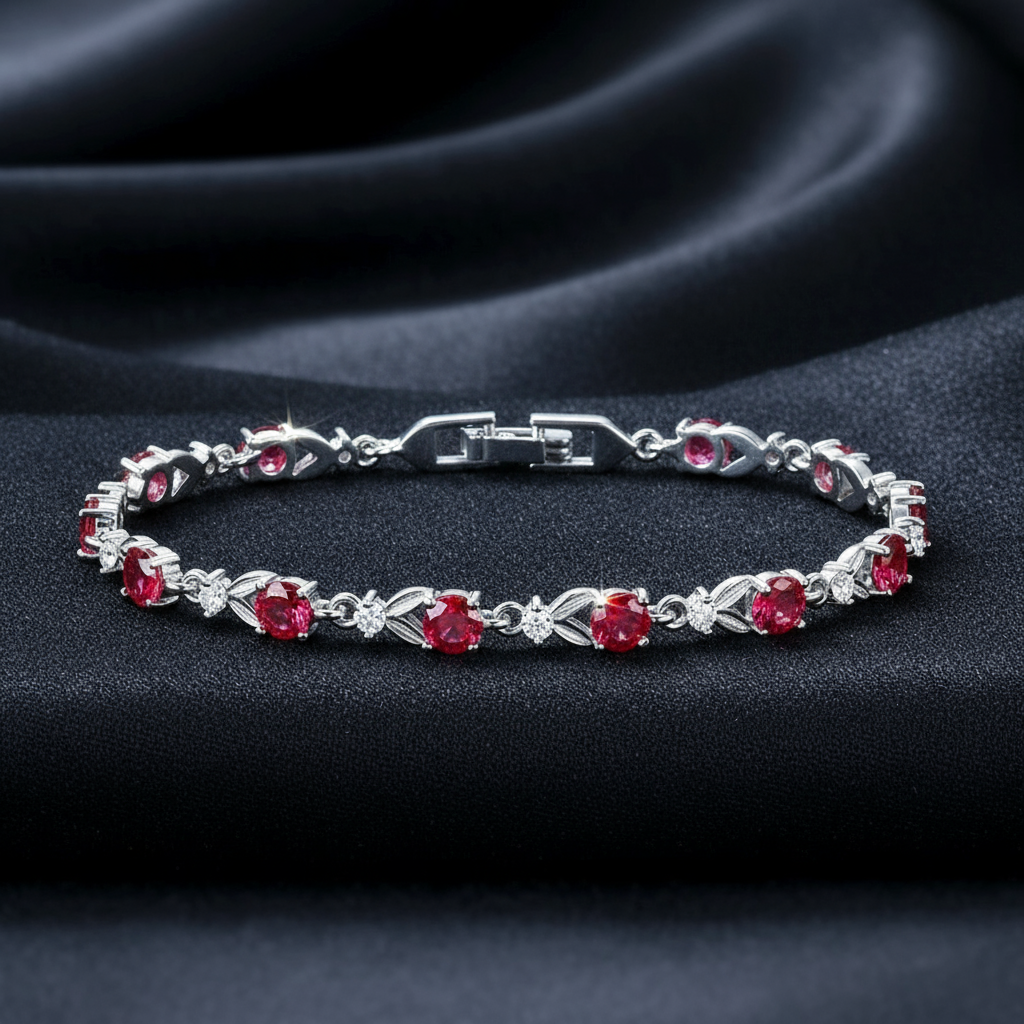 Sixth Bloom Sterling Silver Raspberry Red Crystal Tennis Bracelet
