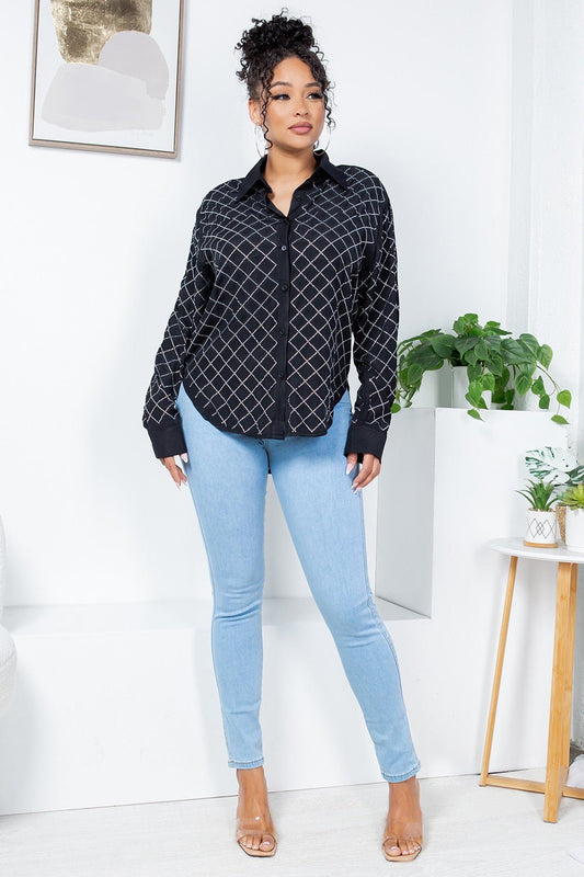 Midnight Spark Rhinestone Button-Up