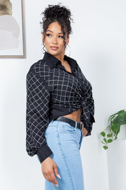 Midnight Spark Rhinestone Button-Up