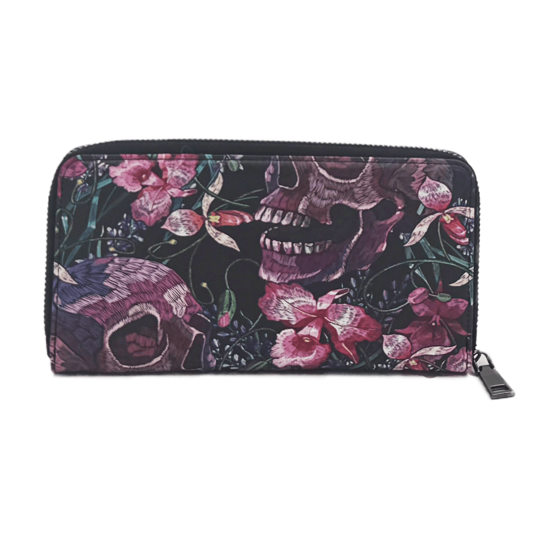 Skulls and Flowers Clutch Wallet