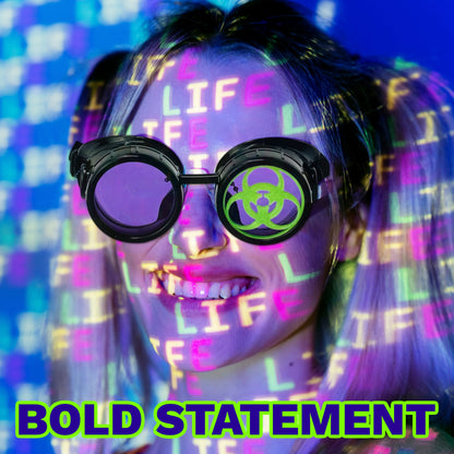Mad Scientist Goggles – Biohazard - Cosplay Eyewear -  blue, purple, red, green lenses